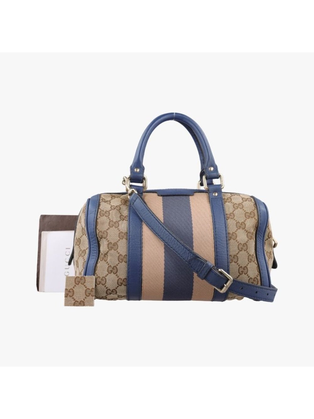 Gucci Sherry Line Beige Blue Multi Canvas Leather